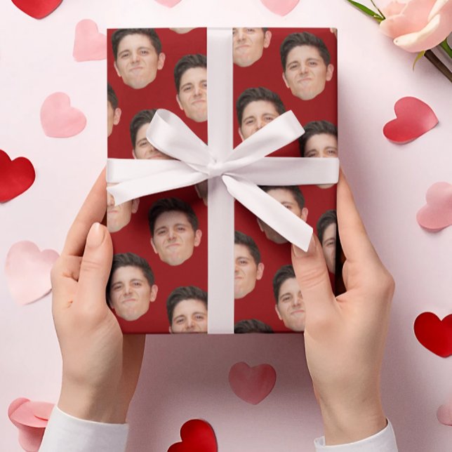 Funny Face Photo Cardinal Red Gift Wrapping Paper (Creator Uploaded)