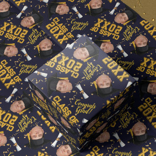 Funny Face Photo Graduation Cap Navy Gift Wrap
