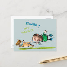 Funny Face photo Man Walking dog playful Postcard