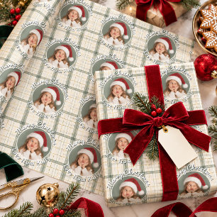 Funny Face Photo Merry Christmas Ivory Tartan Wrapping Paper