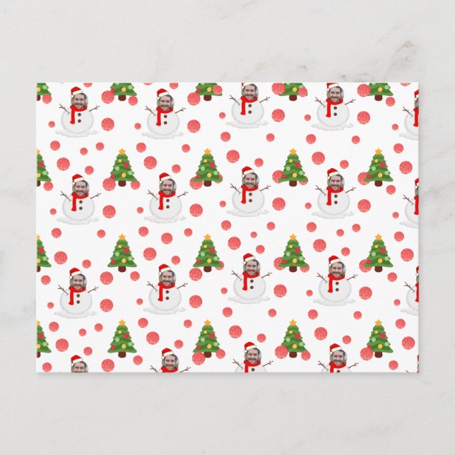 Funny Face Photo Personalised Snowman Christmas Postcard (Front)