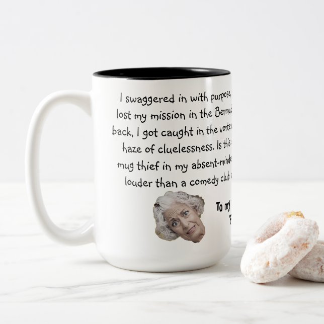 Funny Face | Scattered Grandmas/Grandpa Amusing Two-Tone Coffee Mug (With Donut)