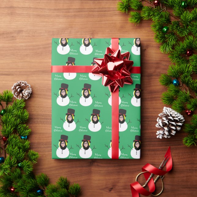 Funny Face Snowman Merry Christmas Photo Custom  Wrapping Paper (Holiday Gift)