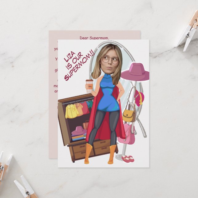 Funny Face | Super Mon Mother's Day Photo Fun Card (Front/Back In Situ)