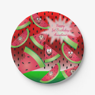 Funny Face Watermelon Design Paper Plate
