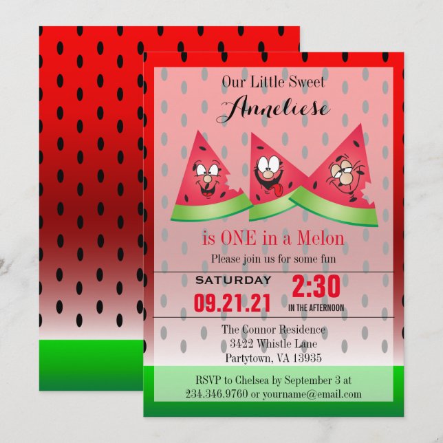 Funny Face Watermelon Kid's 00th Birthday Invitation (Front/Back)