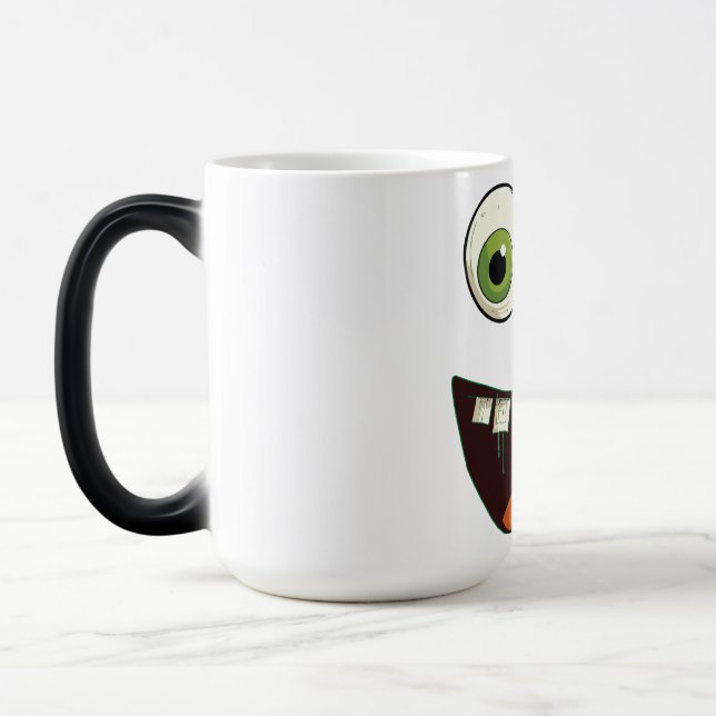Funny Face with Green Googly Eyes Surprised Open M Magic Mug (Left)