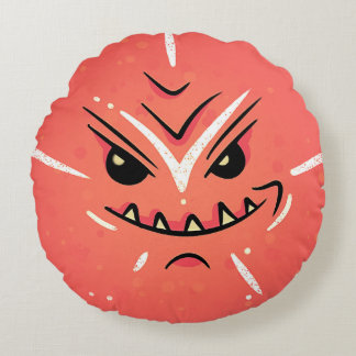 Funny Face with Smirky Smile - Red Round Cushion