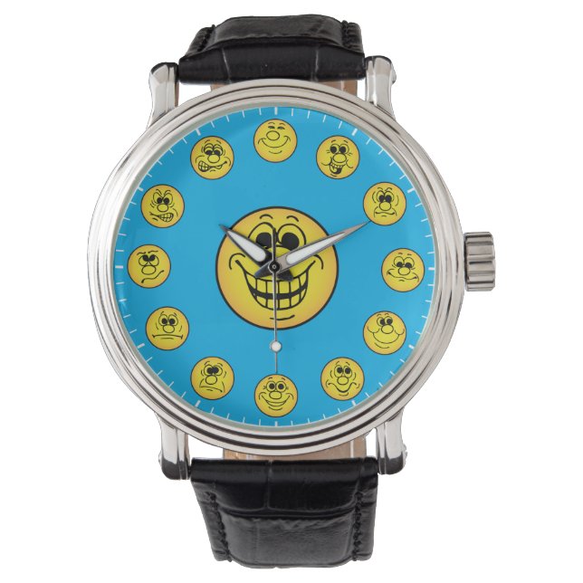 Funny Faces & Expressions Emoji's in Yellow Watch (Front)