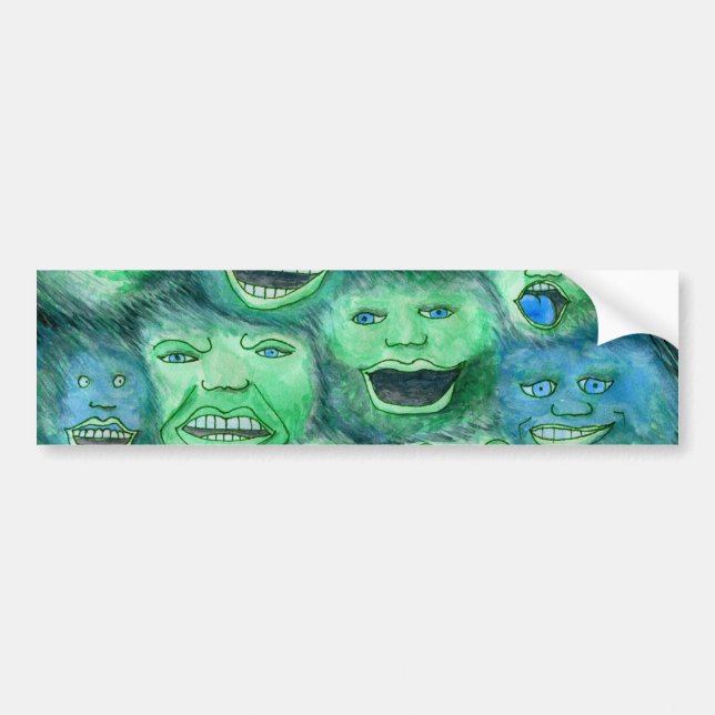 Funny Faces. Fun Cartoon Monsters. Green. Bumper Sticker (Front)