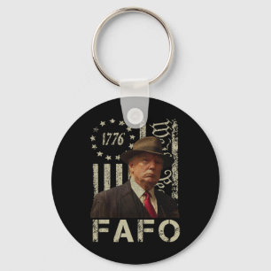 Funny Fafo Trump Photo Usa Flag Retro Distressed Key Ring