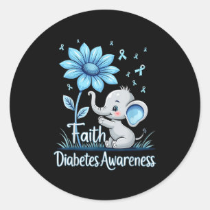 Funny Faith Elephant Sunflower Ribbon Diabetes Awa Classic Round Sticker