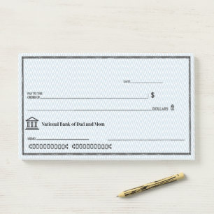 Funny Fake Blank Check Personalize Post-it Notes