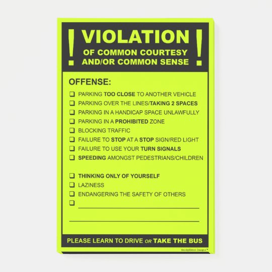 funny fake parking ticket driving citation post it notes