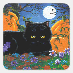 Funny Fall Black Cat Creationarts Square Sticker