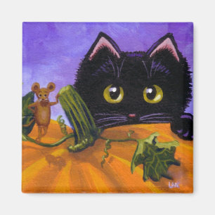 Funny Fall  Black Cat Mouse Pumpkin Creationarts Magnet