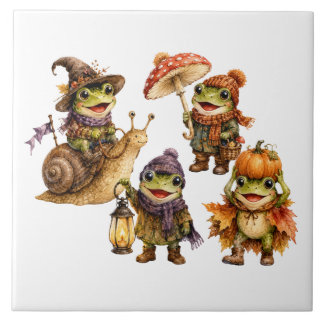 Funny Fall Frogs Ceramic Tile