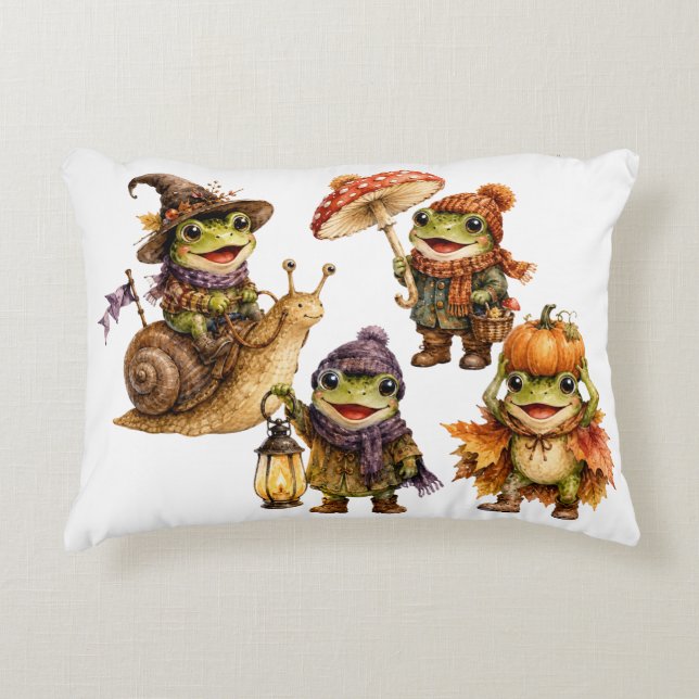 Funny Fall Frogs Decorative Cushion (Front)