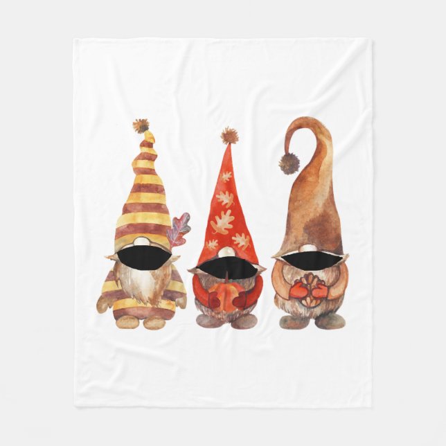 Funny Fall Gnomes with Mask Halloween Gift Fleece Blanket (Front)