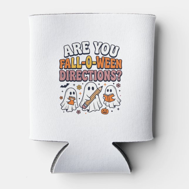 Funny Fall Halloween Teacher Ghost Directions Shir Can Cooler (Front)