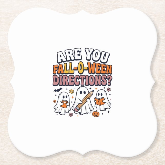 Funny Fall Halloween Teacher Ghost Directions Shir Paper Coaster (Front)