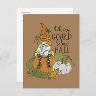 funny Fall Seasonal gnome Holiday Postcard