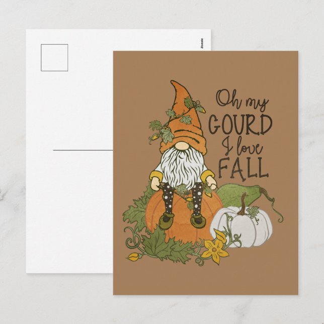 funny Fall Seasonal gnome Holiday Postcard (Front/Back)