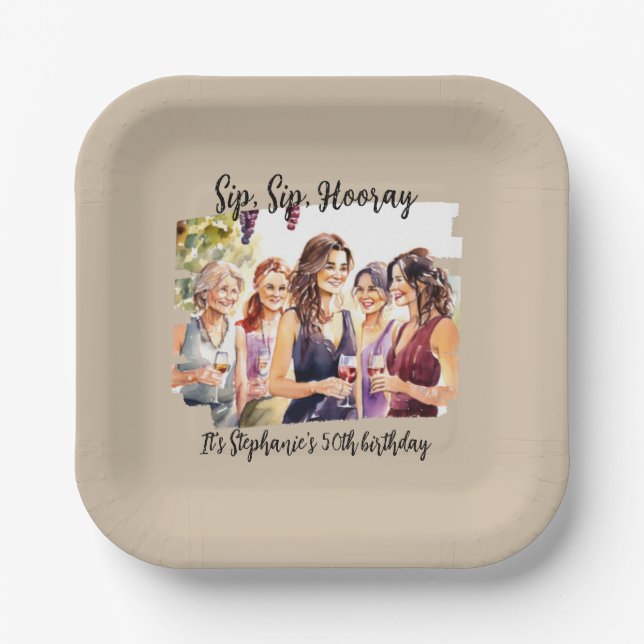 Funny Fall Wine Tasting Woman's 50th Birthday Paper Plate (Front)
