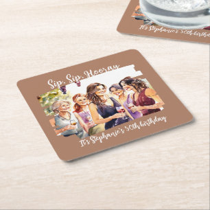 Funny Fall Wine Tasting Woman's 50th Birthday Square Paper Coaster