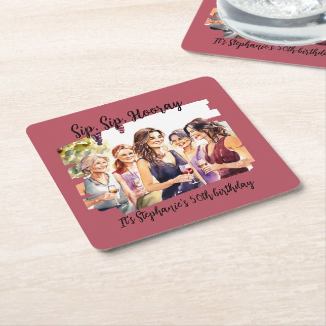 Funny Fall Wine Tasting Woman's 50th Birthday Square Paper Coaster (Angled)