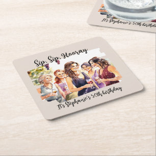 Funny Fall Wine Tasting Woman's 50th Birthday Square Paper Coaster