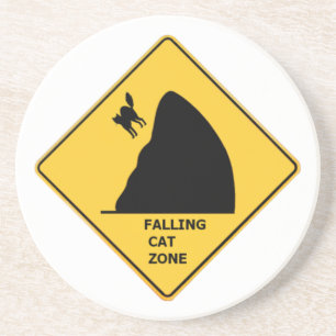 Funny Falling Cat Zone Sign Coaster