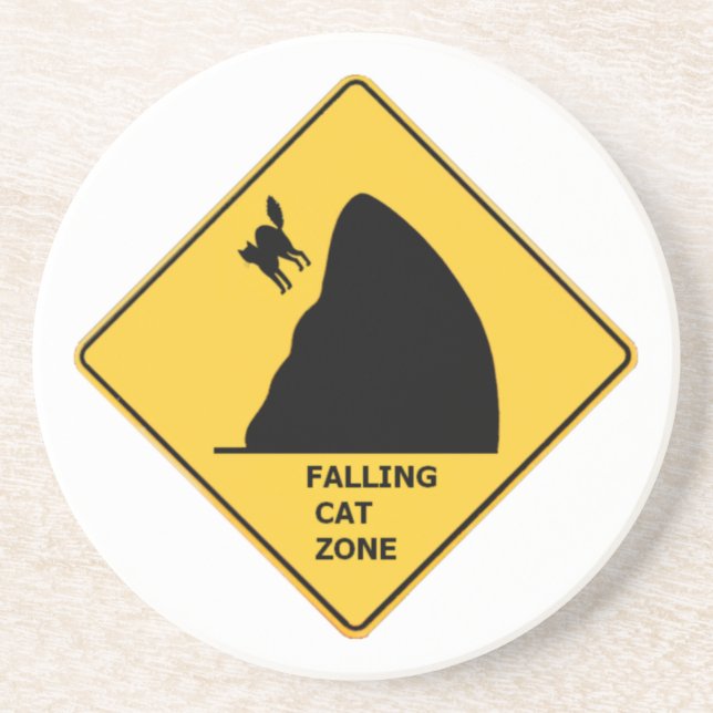 Funny Falling Cat Zone Sign Coaster (Front)