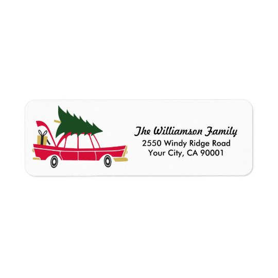 Funny Family Christmas Bringing Home Xmas Tree Return Address Label