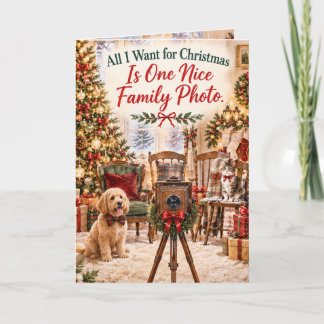 Funny Family Christmas Photo Chaos with Dog Humour Card
