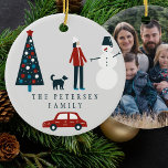 Funny family Christmas tree Scandinavian photo Ceramic Ornament<br><div class="desc">Funny nordic illustrations custom Christmas tree ornament.            Personalise it with your family name and photo.</div>