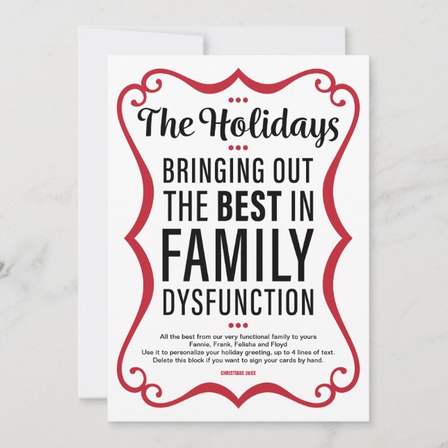 Funny Family Dysfunction Holiday Card With Photos (Front)