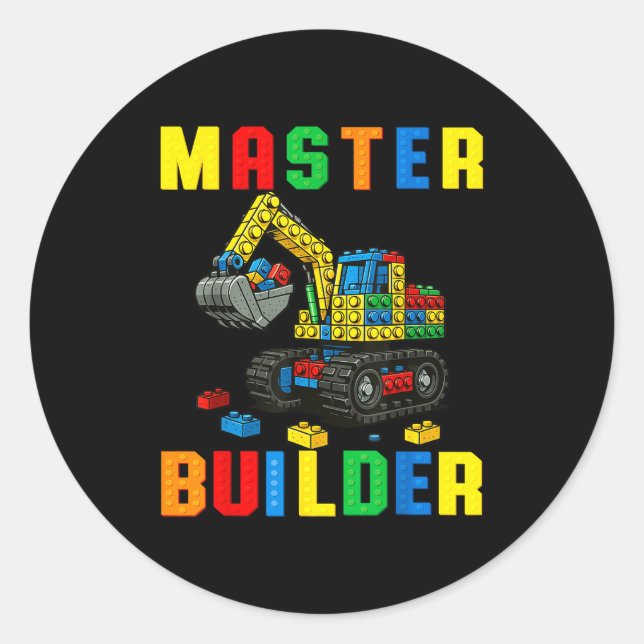 Funny Family Master Builder Building Bricks Blocks Classic Round Sticker (Front)