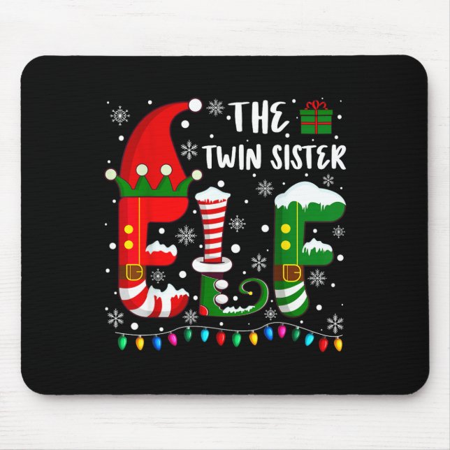 Funny Family Matching Pajamas Twin Sister Elf Chri Mouse Pad (Front)