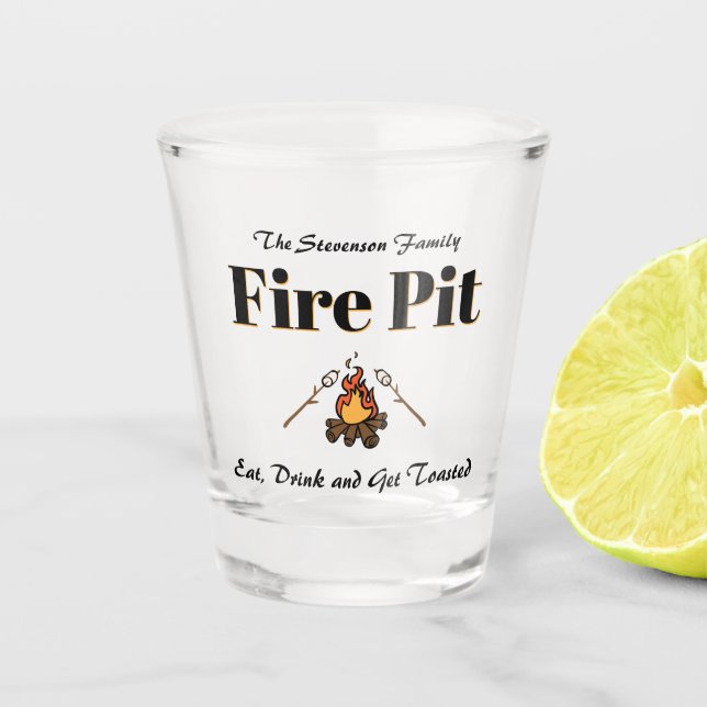 Funny Family Name Fire Pit Personalised Shot Glass (Front)