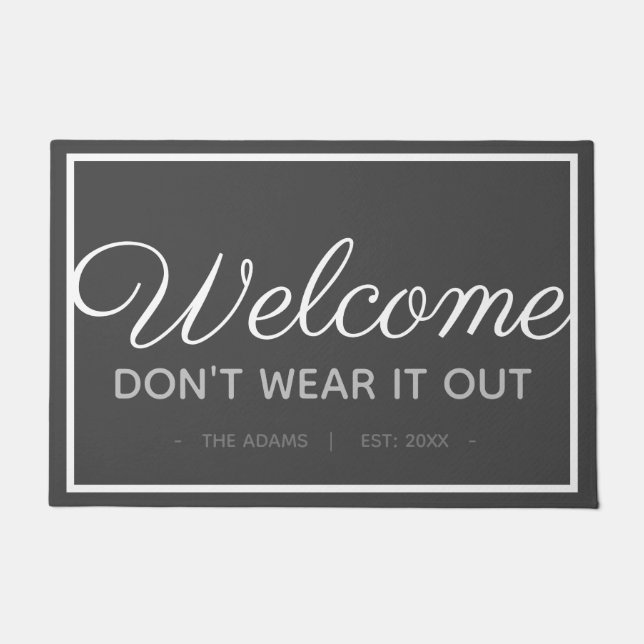Funny Family Welcome | Modern Grey White Style Doormat (Front)