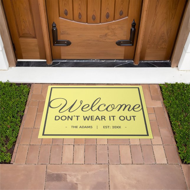 Funny Family Welcome | Modern Grey Yellow Style Doormat (Outdoor)
