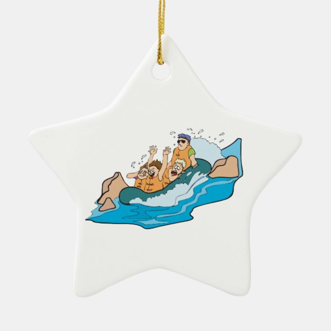funny family whitewater rafting cartoon ceramic ornament (Front)