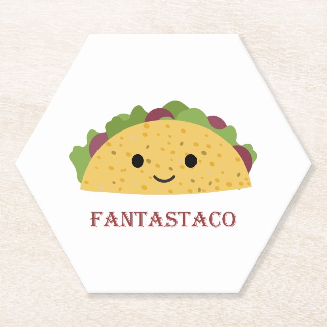 Funny Fantastaco Taco Pun Cute Kawaii Taco Paper Coaster (Front)