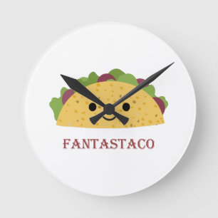 Funny Fantastaco Taco Pun Cute Kawaii Taco Round Clock