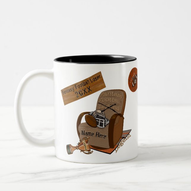 Funny Fantasy Football Loser Gifts, Football Two-Tone Coffee Mug (Left)