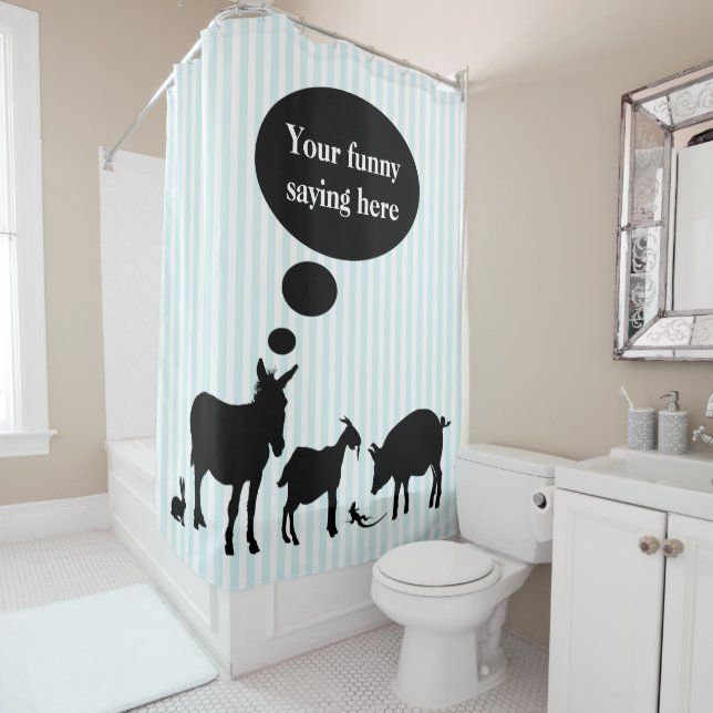 Funny farm animals speech bubble shower curtain (In Situ)