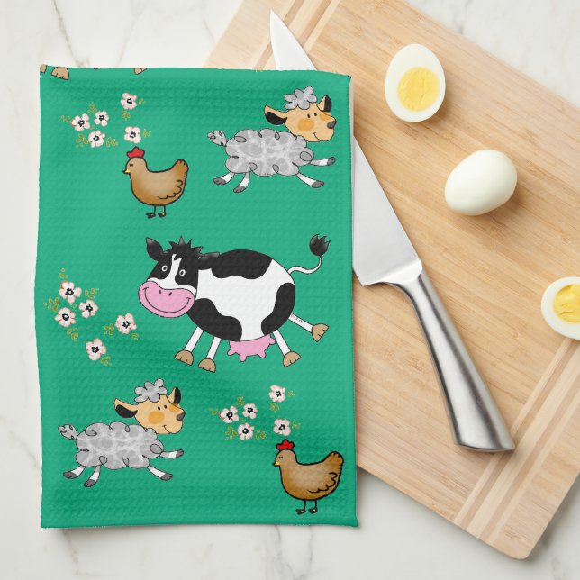 funny farm animals tea towel (Quarter Fold)