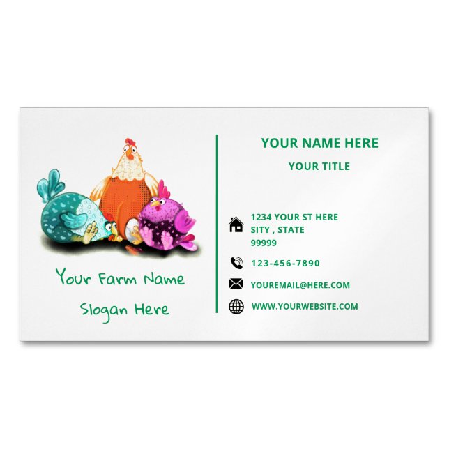 Funny Farm Chicken Magnetic Business Card Template (Front)