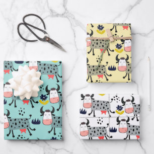 Funny Farm Cows Wrapping Paper Set of 3
